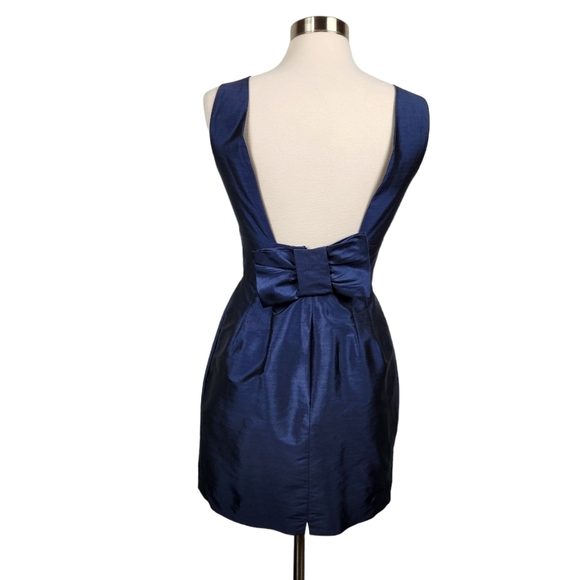 Alfred Sung D523 Midnight Blue Open Back Bow Dress Women's Size 4 - Picture 5 of 13